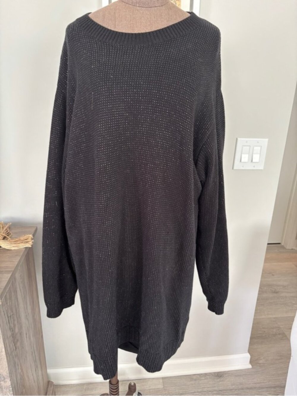 RtA Celeste Shimmer Studded Embellished Black Long Sleeve Sweater Dress  XXL